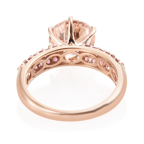 9K Rose Gold AAA Marropino Morganite (Rnd 3.25 Ct), Pink Tourmaline Ring 3.750 Ct.