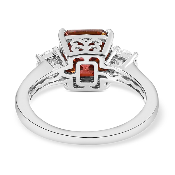 Red Moissanite (Asscher Cut) and White Moissanite Ring in Platinum Overlay Sterling Silver 3.38 Ct.