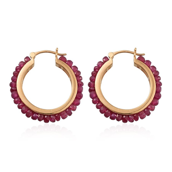 AAA Ruby (Rnd) Hoop Earrings (with Clasp) in 14K Gold Overlay Sterling Silver 22.000 Ct.