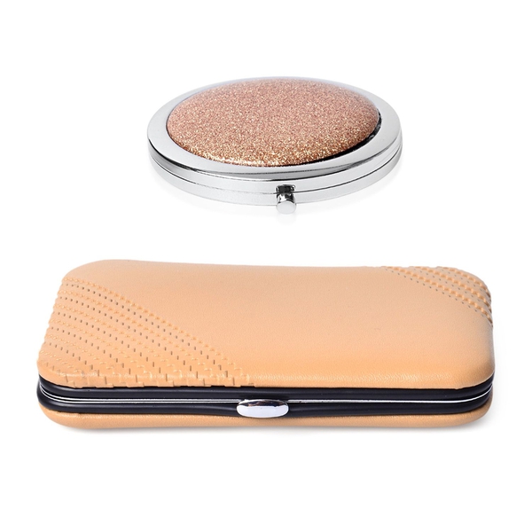 Beige Colour Minicare Kit (6 Pcs) and Champagne Colour Compact Mirror in Stainless Steel