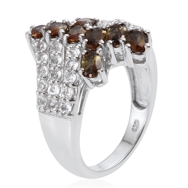 Jenipapo Andalusite (Ovl), White Topaz Ring in Platinum Overlay Sterling Silver 3.250 Ct.