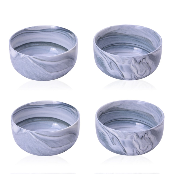 Set of 4 - Grey and White Colour Marble Pattern Ceramic Bowl (Size 10.5X5 Cm)