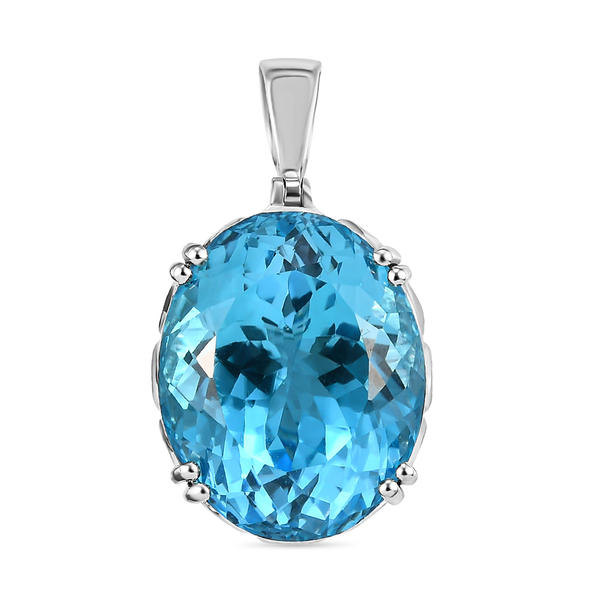 Blue Topaz and Natural Cambodian Zircon Pendant in Platinum Overlay Sterling Silver 36.28 Ct, Silver