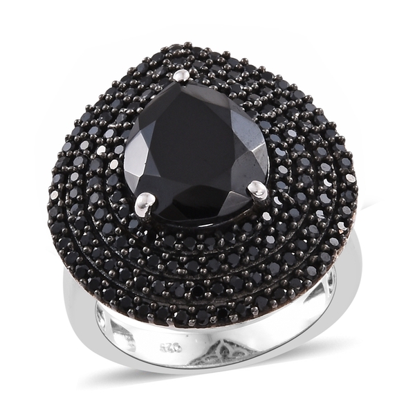 Boi Ploi Black Spinel (Pear 5.60 Ct) Ring in Platinum Overlay Sterling ...