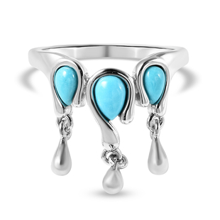 LucyQ Drip Collection - Arizona Sleeping Beauty Turquoise Ring in Rhodium Overlay Sterling Silver