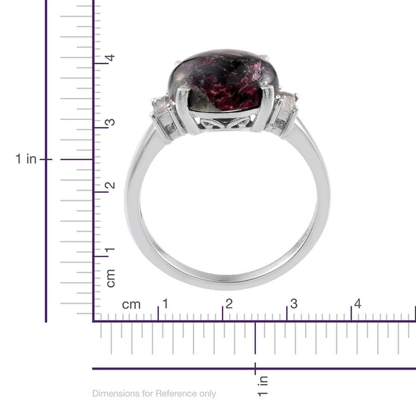 Natural  Eudialyte (Rnd 4.50 Ct), White Topaz Ring in Platinum Overlay Sterling Silver 4.750 Ct.