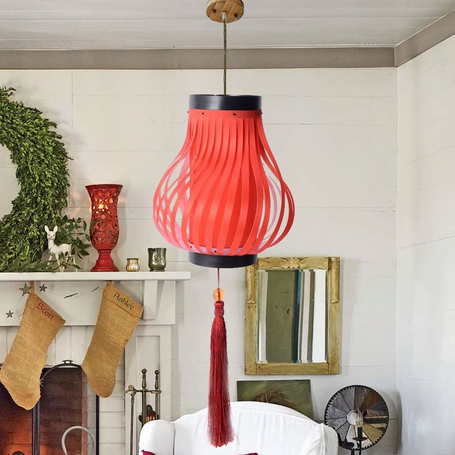 Red with Red Tassel DIY Lampshade (Size 12.3x28 Cm)