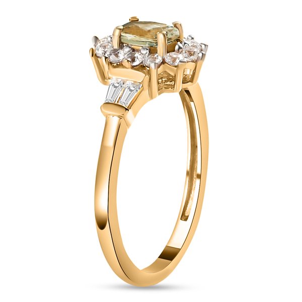 Natural Turkizite and Natural Cambodian Zircon Ring in 14K Gold Overlay Sterling Silver 1.03 Ct.