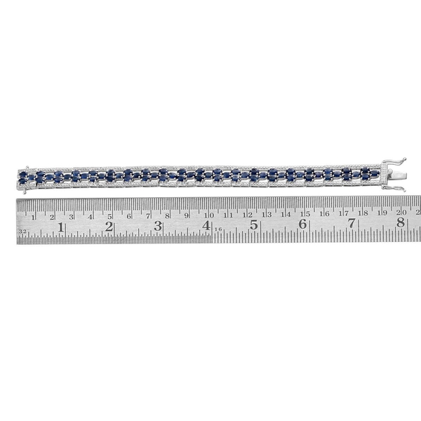 Kanchanaburi Blue Sapphire (Ovl), Diamond Bracelet in Platinum Overlay Sterling Silver (Size 7.5) 15.100 Ct.