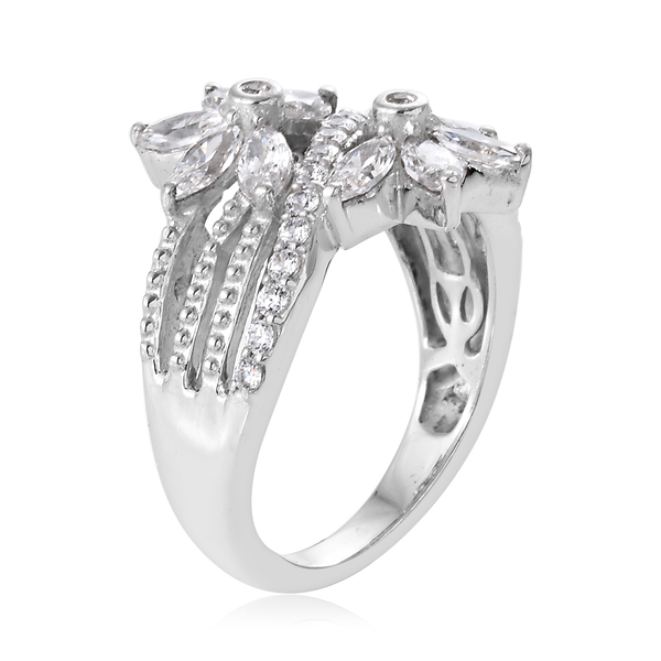 Lustro Stella Platinum Overlay Sterling Silver (Mrq) Floral Ring Made with Finest CZ