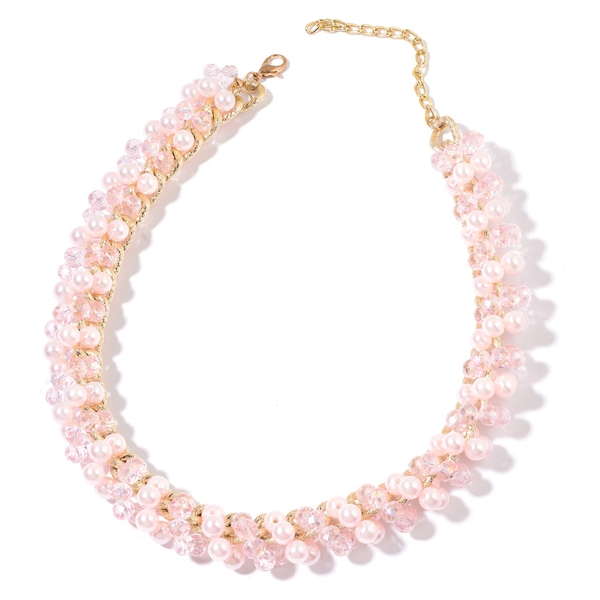 Simulated Pink Sapphire and Simulated White Stone Necklace (Size 18 with 3 inch Extender) in Gold To