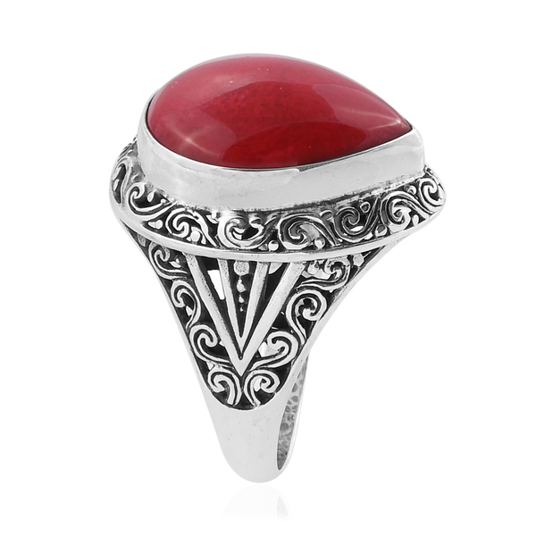Royal Bali Collection Coral (Pear) Ring in Sterling Silver 16.060 Ct, Silver wt 6.40 Gms.