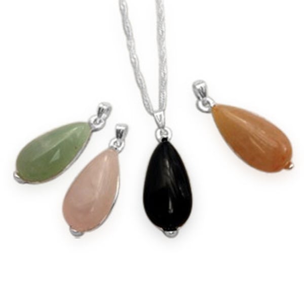 Red and Green Aventurine, Rose Quartz and Black Onyx Four Interchangeable Pendant with One Chain (Size 18 with Extender) in Silver Tone
