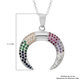 Simulated Multi Gemstone Crescent Moon Pendant with Chain (Size 20 with 2.5 inch Extender) in Silver Tone