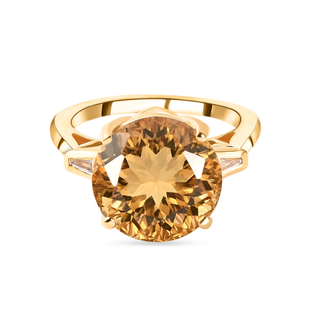 Citrine and Natural Cambodian Zircon Ring in 14K Gold Overlay Sterling Silver 6.20 Ct, Silver Wt. 3.