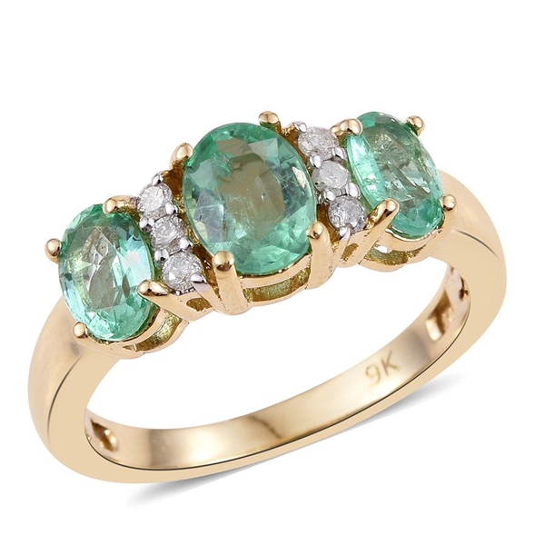1.75 Ct Boyaca Colombian Emerald and Diamond Ring in 9K Gold 2.88 Grams