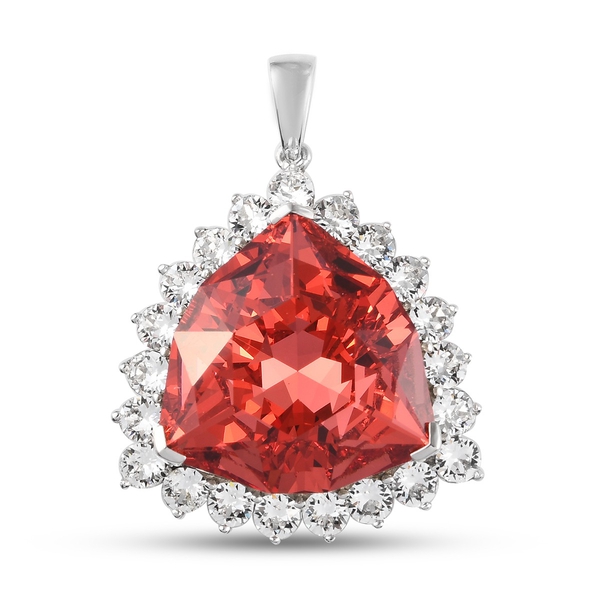 Lustro Stella- Padparadscha Colour Crystal and White Crystal Pendant in Platinum Overlay Sterling Si