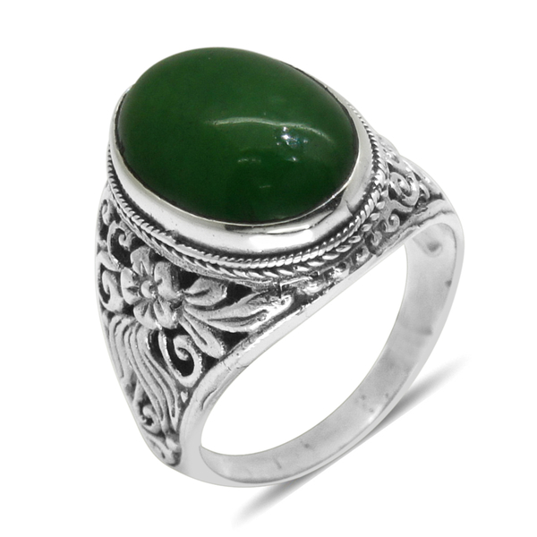 Royal Bali Collection Chinese Green Jade (Ovl) Ring in Sterling Silver 13.190 Ct.
