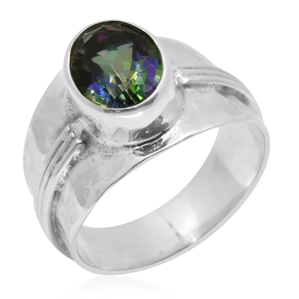 Royal Bali Collection Northern Lights Mystic Topaz (Ovl) Solitaire Ring in Sterling Silver 2.500 Ct.