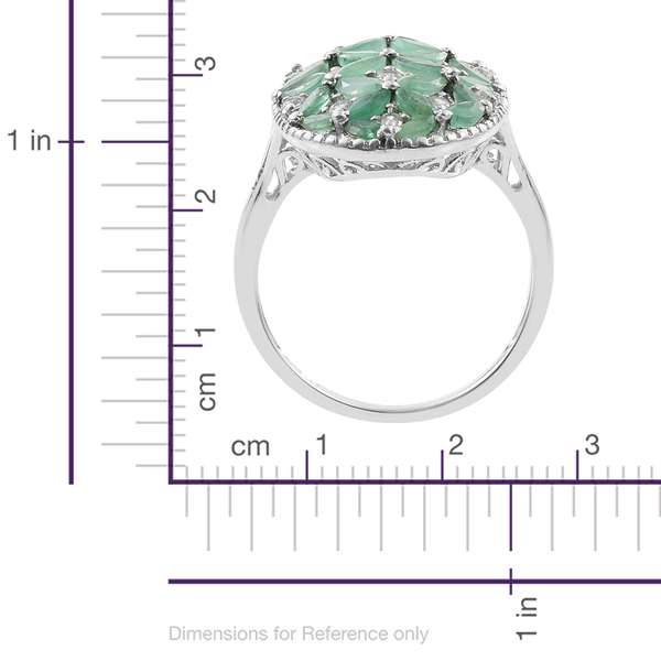 Kagem Zambian Emerald (Mrq), Natural Cambodian Zircon Floral Ring in Platinum Overlay Sterling Silver 3.000 Ct.