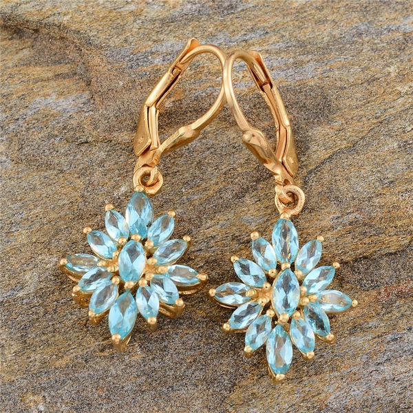 Paraibe Apatite (Mrq) Floral Lever Back Earrings in 14K Gold Overlay Sterling Silver 2.500 Ct.