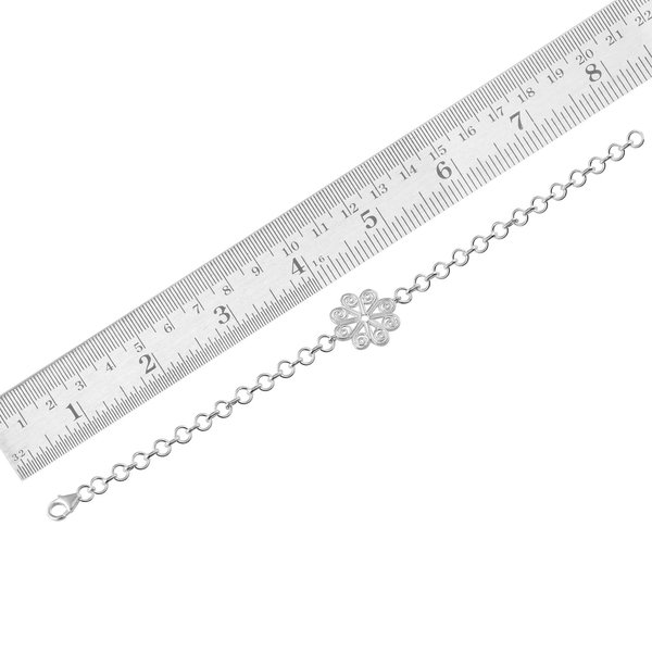 Designer Inspired Sterling Silver Floral Bracelet (Size 7.5), Silver wt. 5.37 Gms.
