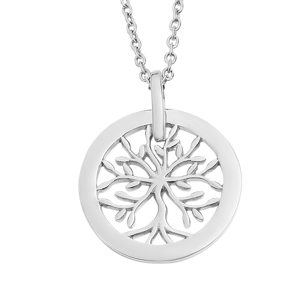Platinum Overlay Sterling Silver Tree of Life Pendant with Chain (Size 20), Silver Wt. 5.37 Gms
