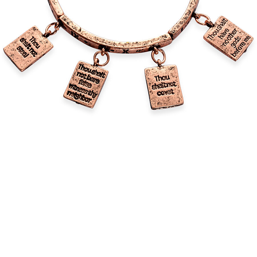Ten Commandments Charm Bracelet in Rose Gold Tone (Size 7.5)