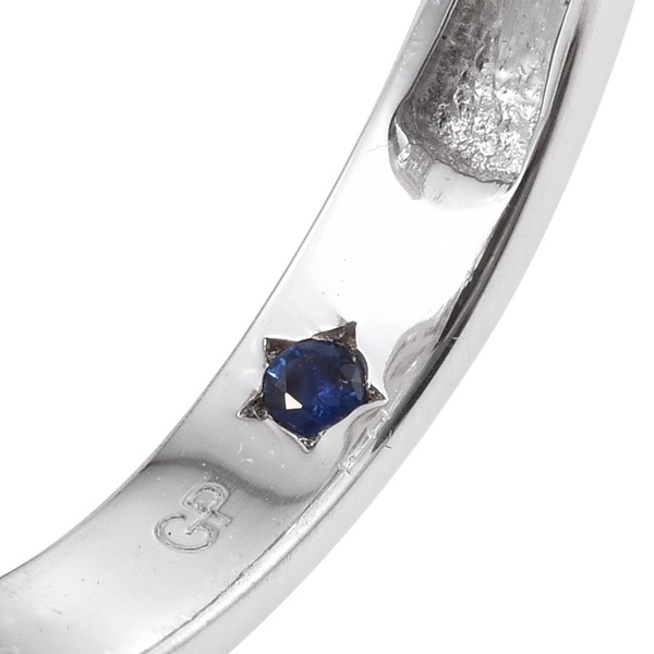 GP Rose Quartz (Rnd 6.25 Ct), Kanchanaburi Blue Sapphire, Rhodolite Garnet and White Topaz Ring in Platinum Overlay Sterling Silver 7.000 Ct.