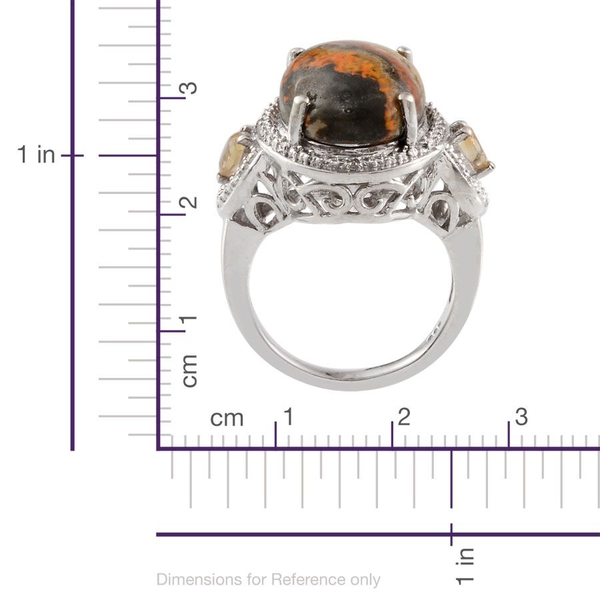 Bumble Bee Jasper (Ovl 7.25 Ct), Citrine and Diamond Ring in Platinum Overlay Sterling Silver 7.510 Ct.