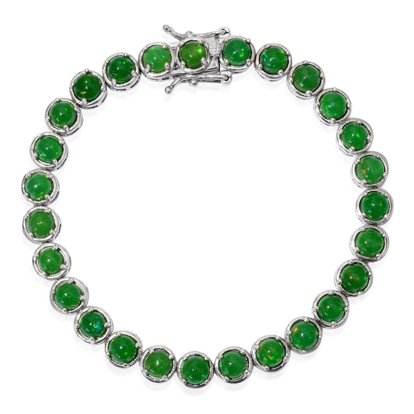 Green Ethiopian Opal (Rnd) Bracelet in Platinum Overlay Sterling Silver (Size 7.5) 7.000 Ct.