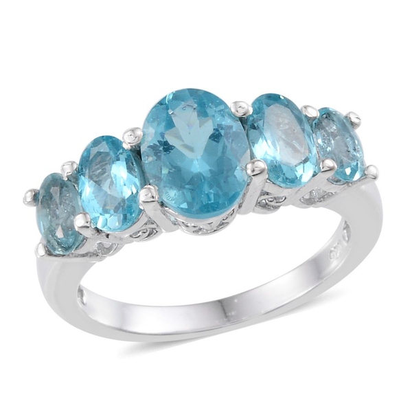 AA Paraibe Apatite (Ovl 1.15 Ct) 5 Stone Ring in Platinum Overlay Sterling Silver 2.550 Ct.