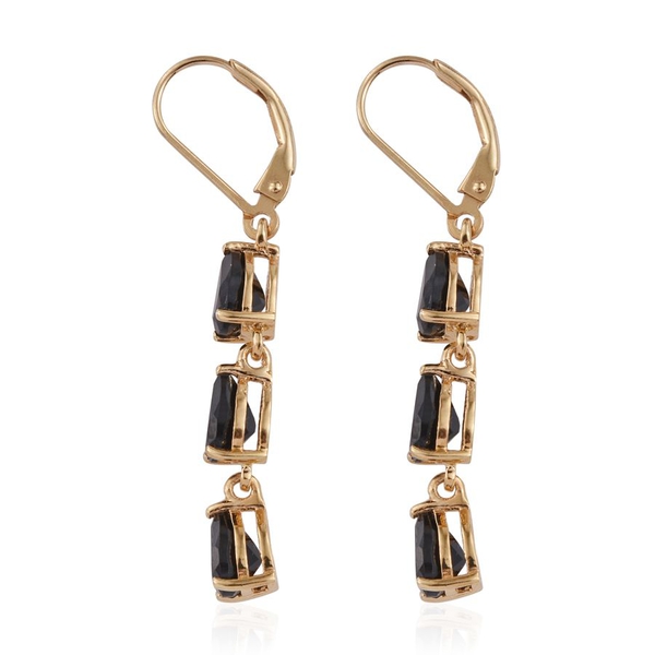 Boi Ploi Black Spinel Pear Drop Silver Earrings with Lever Back in 14K Gold Overlay 5.250 Ct.