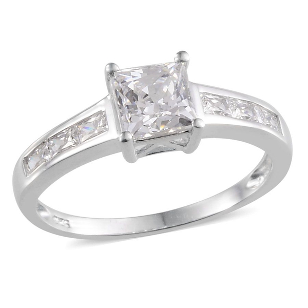 Lustro Stella - Platinum Overlay Sterling Silver (Sqr) Ring Made with Finest CZ 1.720 Ct.