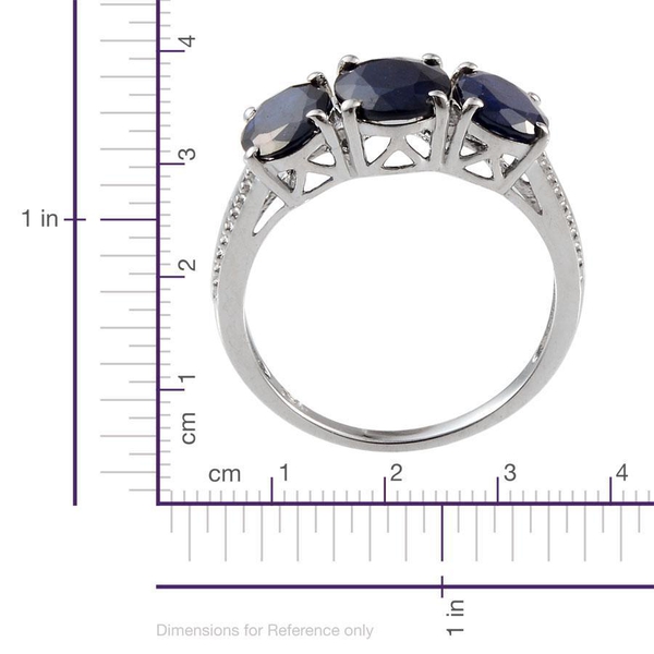 Diffused Blue Sapphire (Ovl 1.75 Ct) 3 Stone Ring in Platinum Overlay Sterling Silver 4.000 Ct.