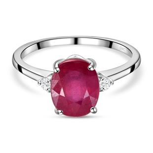 9K White Gold AA African Ruby and Moissanite Ring 3.96 Ct.