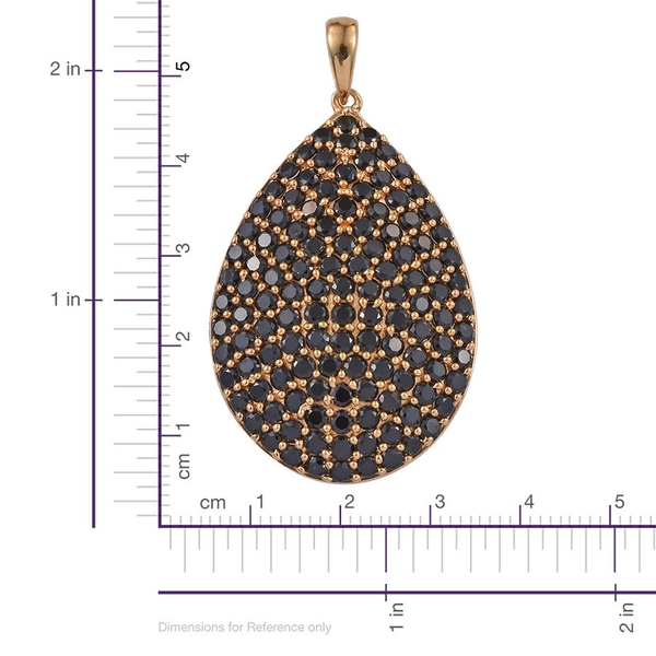 Boi Ploi Black Spinel Drop Cluster Silver Pendant in 14K Gold Overlay 7.500 Ct.