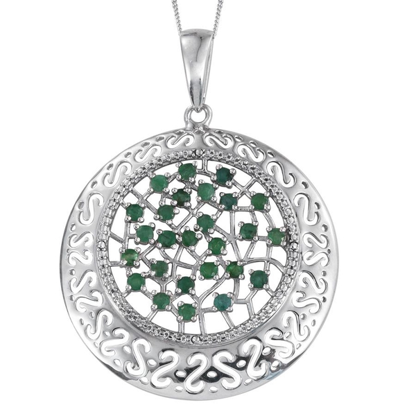 Kagem Zambian Emerald (Rnd) Pendant With Chain (Size 20) in Platinum Overlay Sterling Silver 1.750 C