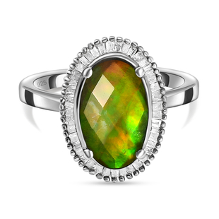 AA Ammolite and Diamond Ring in Platinum Overlay Sterling Silver 2.46 Ct.