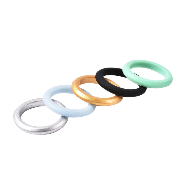 Set of 5 - Green, Blue, Black, Silver and Golden Colour Band Ring (Size Q)