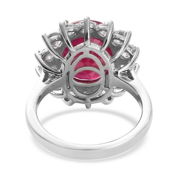 African Ruby (FF) and Natural Cambodian Zircon Ring in Platinum Overlay Sterling Silver 8.700 Ct.
