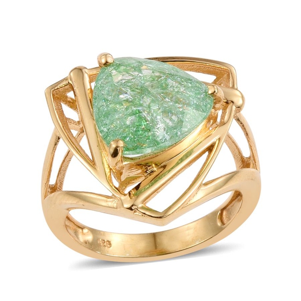 Emerald Green Crackled Quartz (Trl) Solitaire Ring in 14K Gold Overlay Sterling Silver 5.000 Ct. Sil