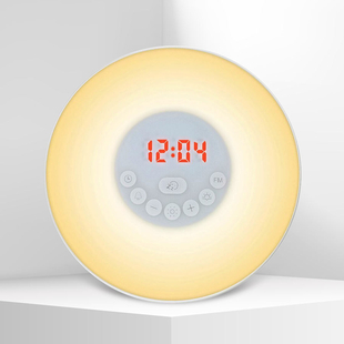 Alarm Clock Wake Up Light With Built In Radio And Sound Effects (Size 17x17x9.3cm) (2xAAA batteries 