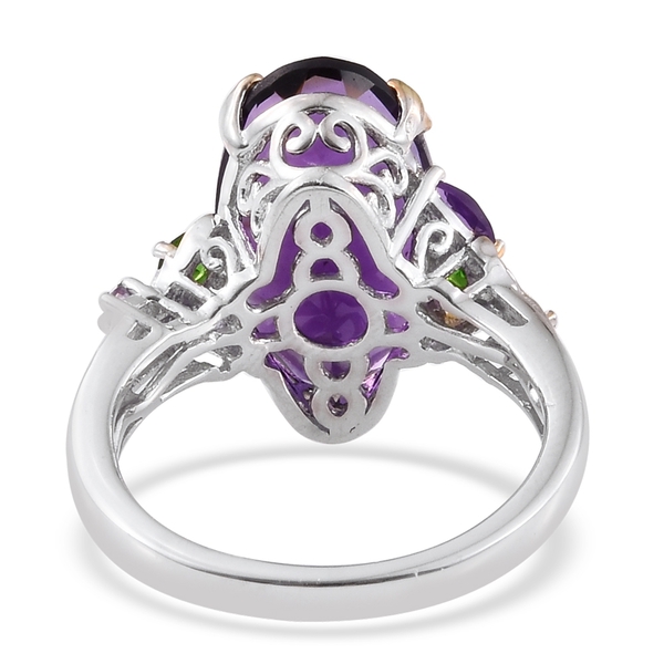 Lusaka Amethyst (Ovl), Chrome Diopside Ring in Platinum and Yellow Gold Overlay Sterling Silver 7.750 Ct.