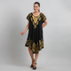 Viscose Crepe Umbrella Dress With Batik Print and Embroidery - Black and Yellow