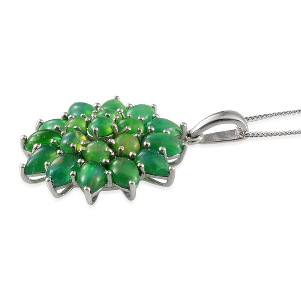 Green Ethiopian Opal (Rnd) Cluster Pendant With Chain in Platinum Overlay Sterling Silver 5.000 Ct.