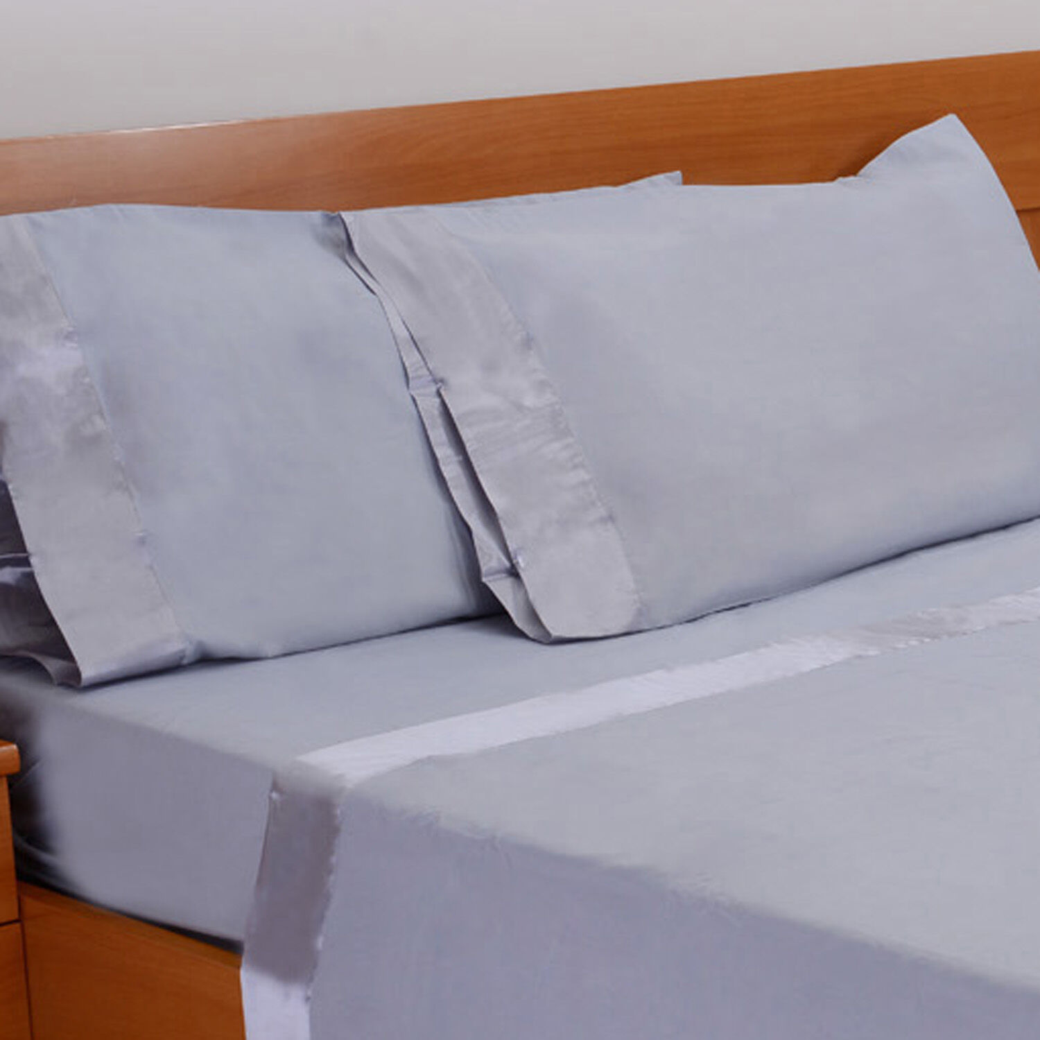Grey Colour One Fitted Single Bed Sheet (Size 75x36 Inch), One Flat Sheet (Size 102x70 Inch) and Two Pillow Cases (Size 30x20 Inch) with Satin Hem (4 inch)