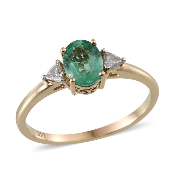 1.25 Ct AAA Boyaca Colombian Emerald and Diamond Solitaire Design Ring in 14K Gold I1 GH