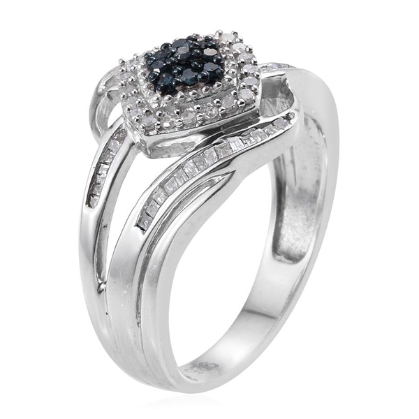 Blue Diamond, White Diamond 0.50 Carat Ring in Platinum Overlay Sterling Silver.