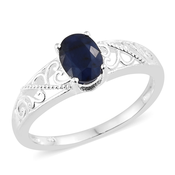Kanchanaburi Blue Sapphire (Ovl) Solitaire Ring in Sterling Silver 1.500 Ct.